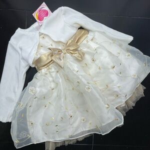 Youngland White and Gold Kids 2 piece Dress 24 months